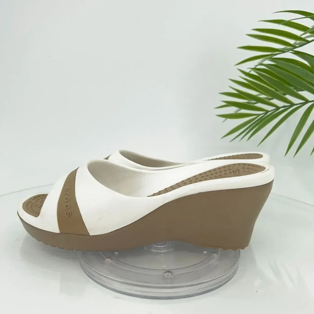 Crocs Sassari Slide Sandal Women's Size 7 Brown White Rubber Slip On Shoes - Picture 7 of 14